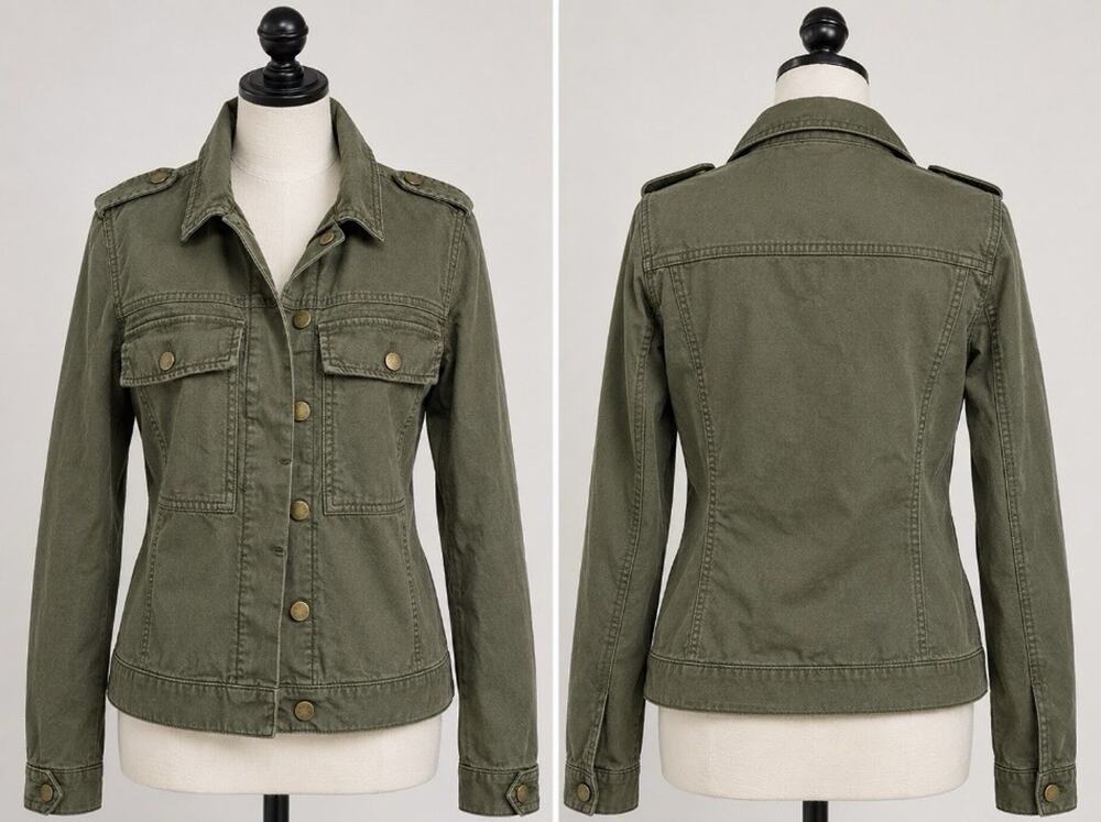 GAP Women's Green Button-Front Utility Jacket Collared Chest Pockets Size S